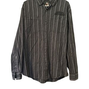 Harley-Davidson Men's M Black Striped Long Sleeve Button-Up Shirt Logo